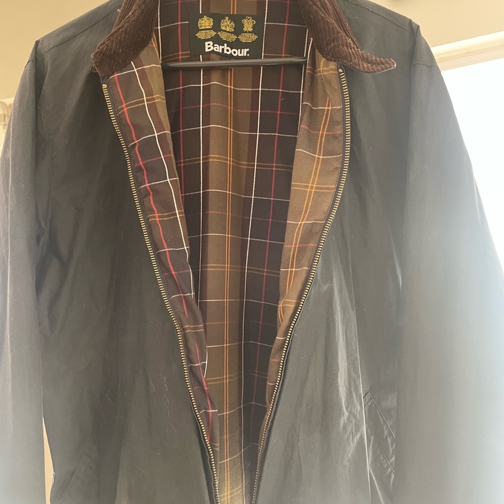 Barbour Corduroy Collar Lightweight Waxed Jacket with Plaid Lining